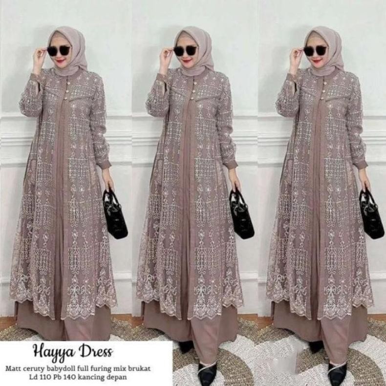 Eelic Gamis Brokat Pesta Wanita Muslimah Terbaru 2023 / Dress Hayya / Gamis Wanita Bahan Ceruti Baby
