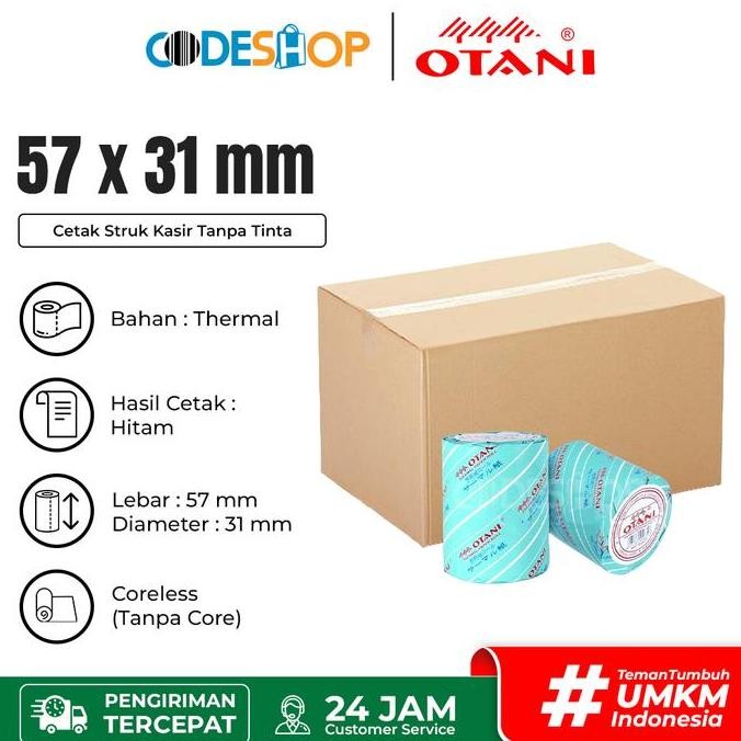 

TERBARU - 1 DUS Kertas Thermal Otani 57 x 31 mm Roll Printer Struk Kasir 58mm