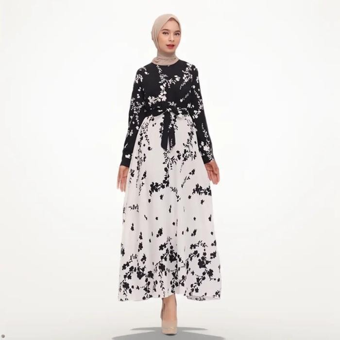 Dd Tm 8001 Dress Maxi Wanita Monochrome Ice Silk Crepe