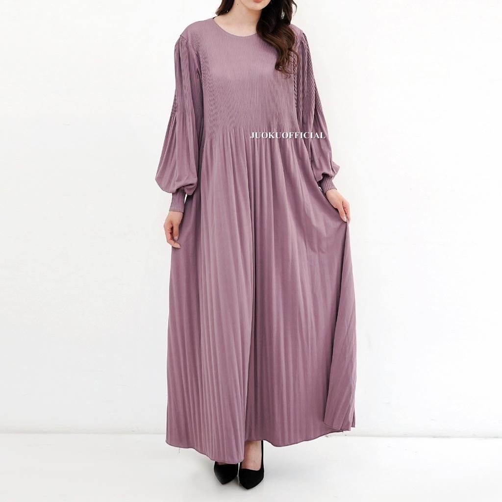Dd Maxi Dress Plisket Lidi Cabang Lengan Balon / Dress Lengan Panjang / Dress Panjang / Gaun Plisket