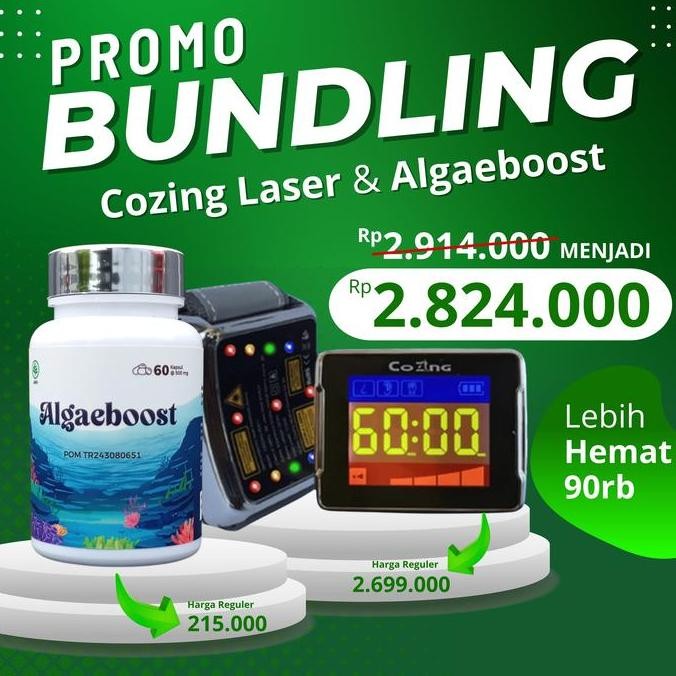BUNDLING COZING LASER 4 warna laser 11 titik alternatif dr + ALGAEBOOST SPIRULINA isi 60 Tablet Supl