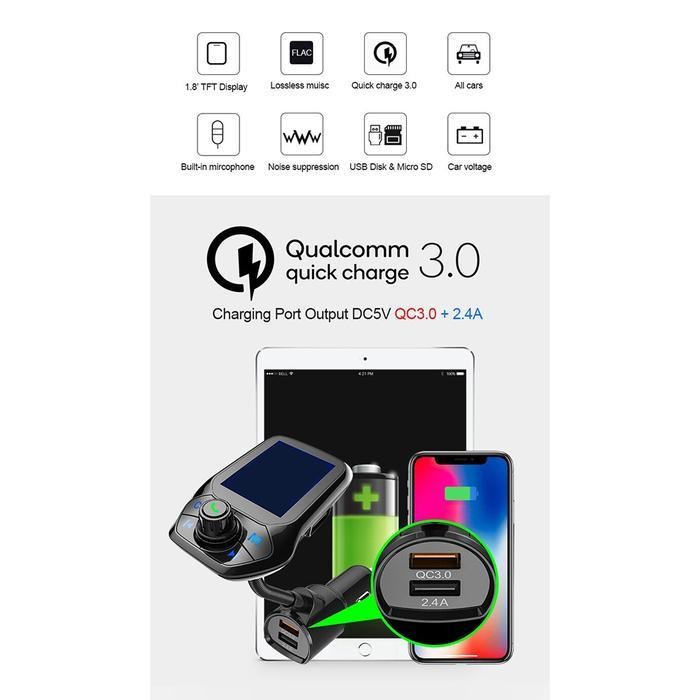 Modulator Bluetooth Audio Receiver FM Transmitter USB Car Charger Blck Terbaik Berkualitas