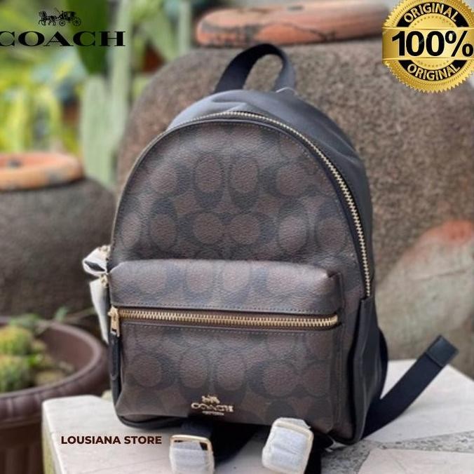 Mini Charlie Backpack In Signature Canvas Mahogany