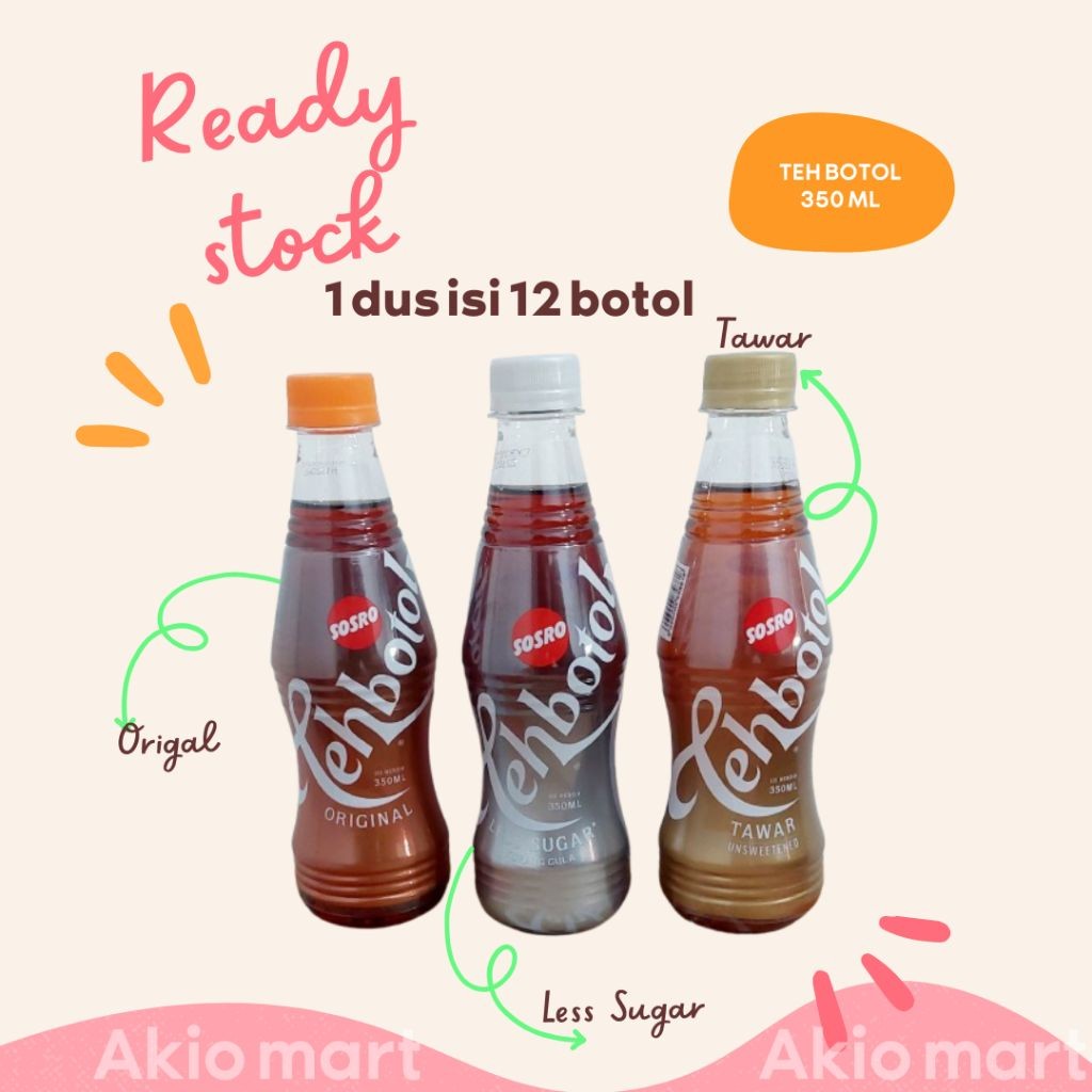 

Teh Botol Sosro 350 ml Original Less Sugar Tawar 1 dus isi 12 botol