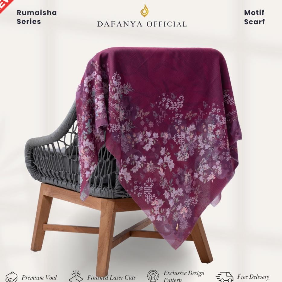 Rumaisha Series Jilbab Motif L Kerudung Segi Empat Hijab Scarf Bahan Voal Laser Cut