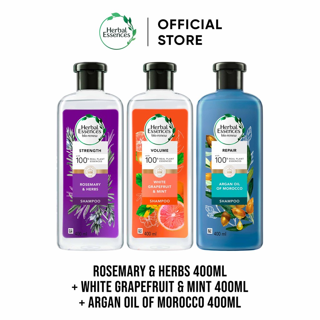 Herbal Essences Bio:Renew 3 Shampoo Mix 400ml Rosemary + White Grapefruit + Argan Oil