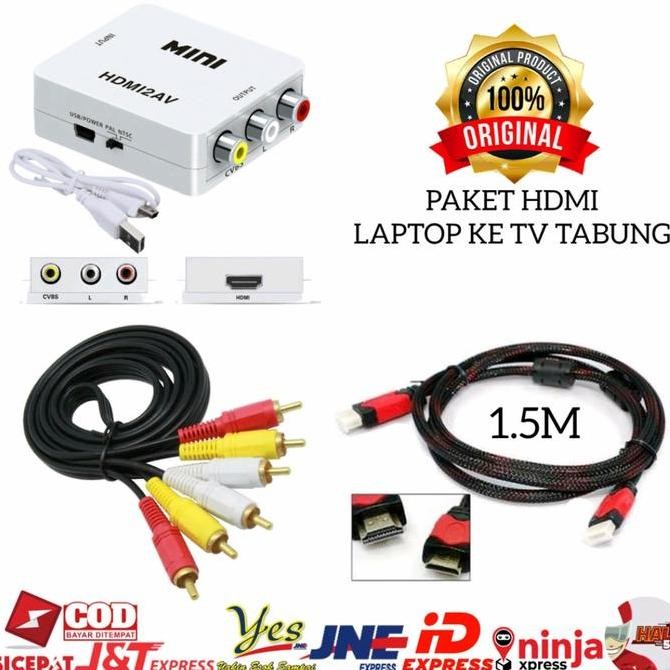 PAKET HDMI UNTUK LAPTOP KE TV TABUNG CONVERTER HDMI TO AV RCA HDMI