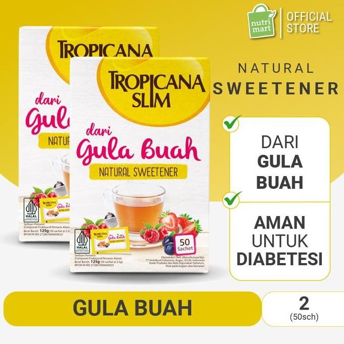 

Baru Twin Pack Tropicana Slim Gula Buah 50 Sachet - Pemanis Alami Buah