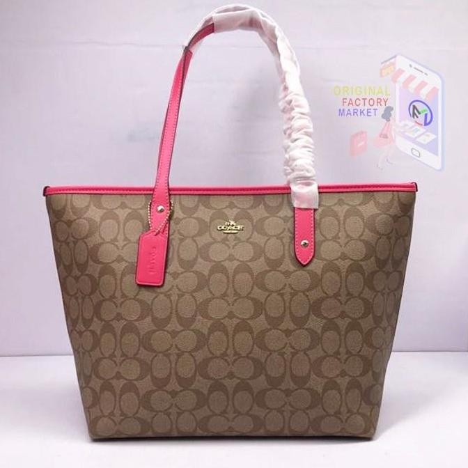Ready Tas Coc F58292 Tote Signature City Zip Tote Khaki Pink Original