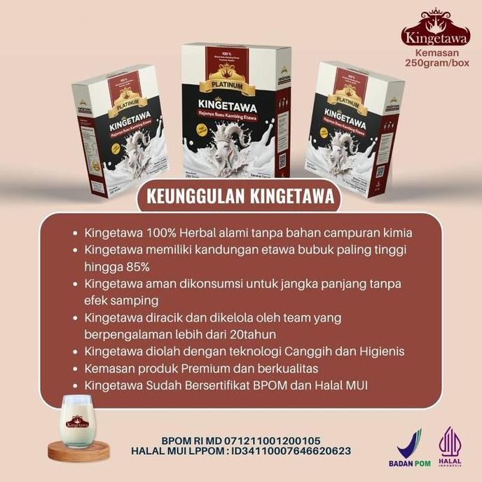 

Promo Kingetawa Platinum Susu Kambing Bubuk Etawa Untuk Keluhan Pernafasan, Ashma, Paru - Paru, Pegal Linu, Nyeri Sendi Osteoporosis Kemasan 250Gram 2 Box