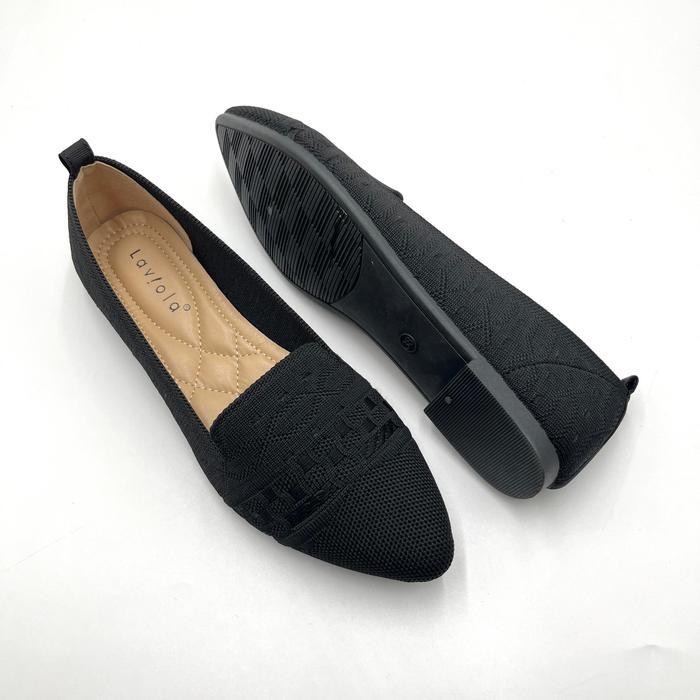 Ds Laviola 4435 Lsh - Sepatu Flat Rajut Wanita Black Dan Apricot Shoes