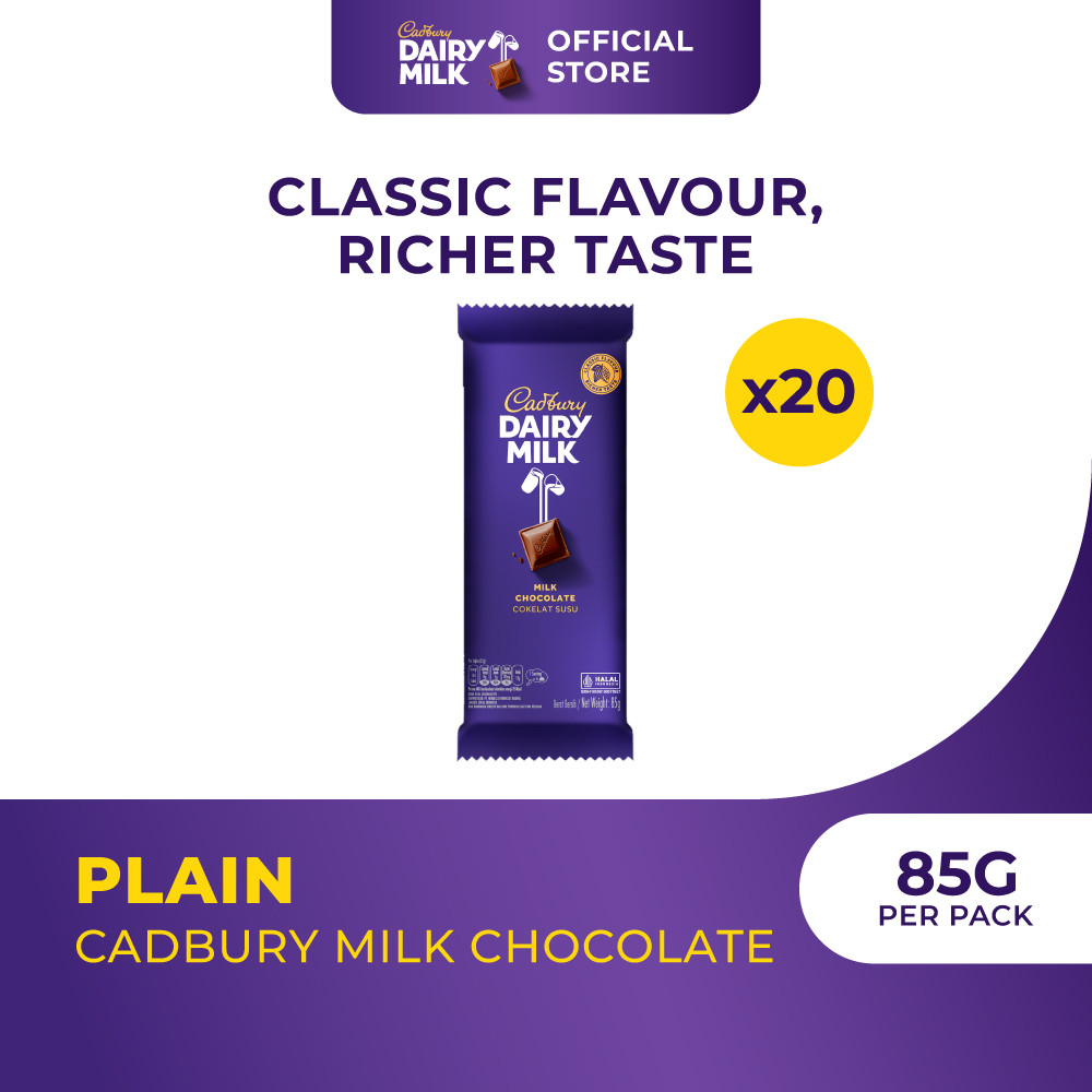 

Cadbury Dairy Milk Chocolate 85gr | Cokelat Susu Original Premium Cemilan Favorit Keluarga | Multi Pack x20