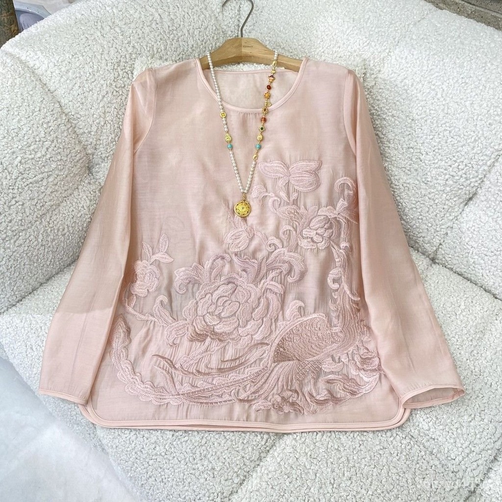 Blus Jacquard Wanita Baru Bordir Elegan Mewah Serbaguna