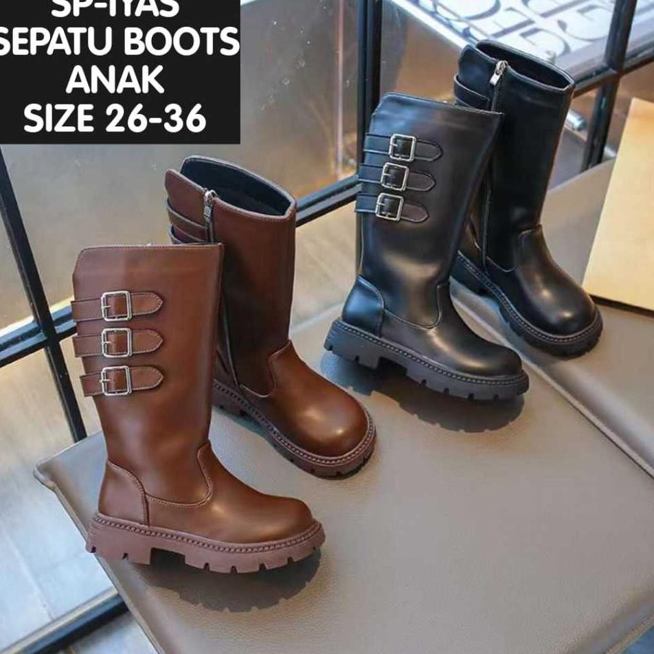 Lolijkt Sp Iyas Sepatu Boots Anak Panjang Bahan Kulit Sintesis Resleting Samping Size 2636