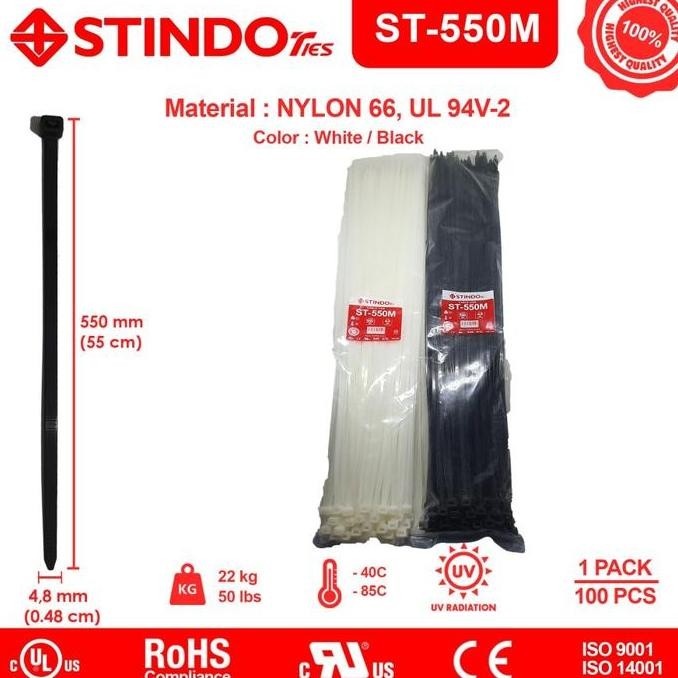 

Diskon! Cable Ties STindo ST-550M 550 x 4.8mm Putih Nylon Tahan Tarik 55cm