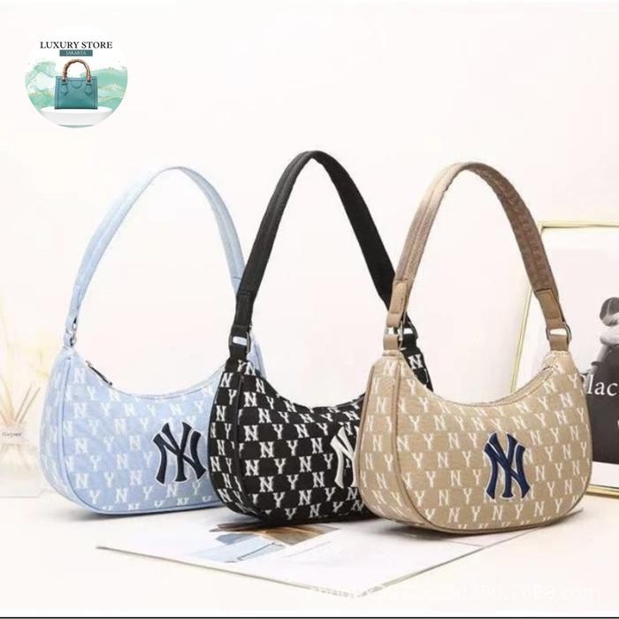 Sc Tas Mlb Monogram Ny Jacquard Hobo Bag Armpit Clip Bag 100% Original