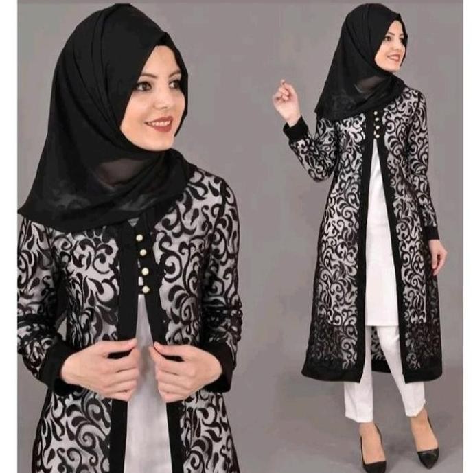 (Allthebest) cardigan brokat kancing cardigan wanita panjang terbaru Kardigan Muslim