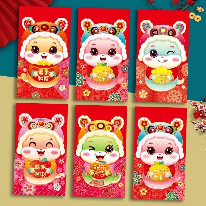 

LFM NEW Angpao Panjang Merah isi 6 Angpau Ular 2025 Amplop Uang Sincia Red Pocket Kado Imlek Sincia Chinese New Year