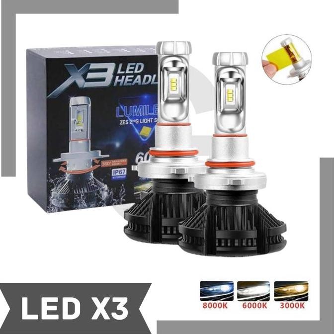 Lampu LED X3 H4 / H11 / H27 880/881 3warna Head Lamp Mobil 1SET
