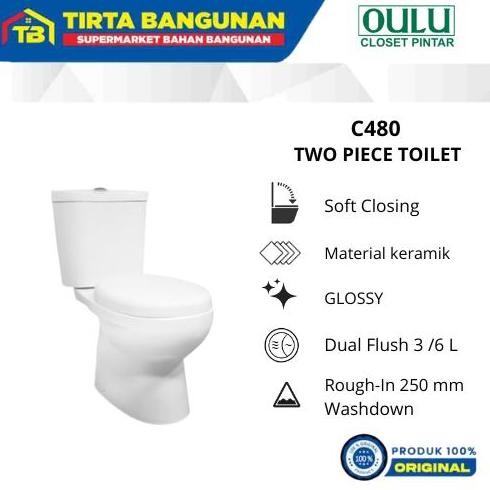 Oulu C480 Two Piece Closet / Toilet / Wc Duduk Dual Flush As 25 Cm White