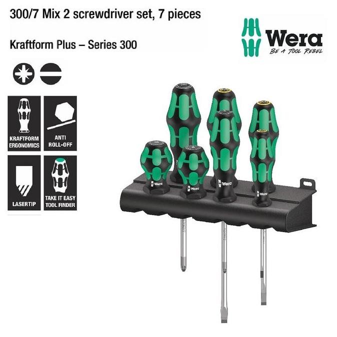 Wera 05008901001 - Obeng Pz & Minus Set Mix 2 Screwdriver Set Wera Tools- 7 Pcs Co