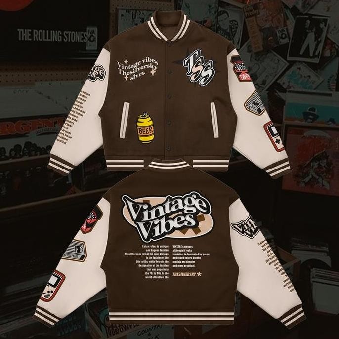 Murah Thesilversky Vintage Varsity Brown Jacket Premium Fleece Suede