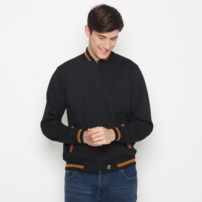 Promo D&F Jaket Bomber Pria - Hitam Cut & Sewn Coklat