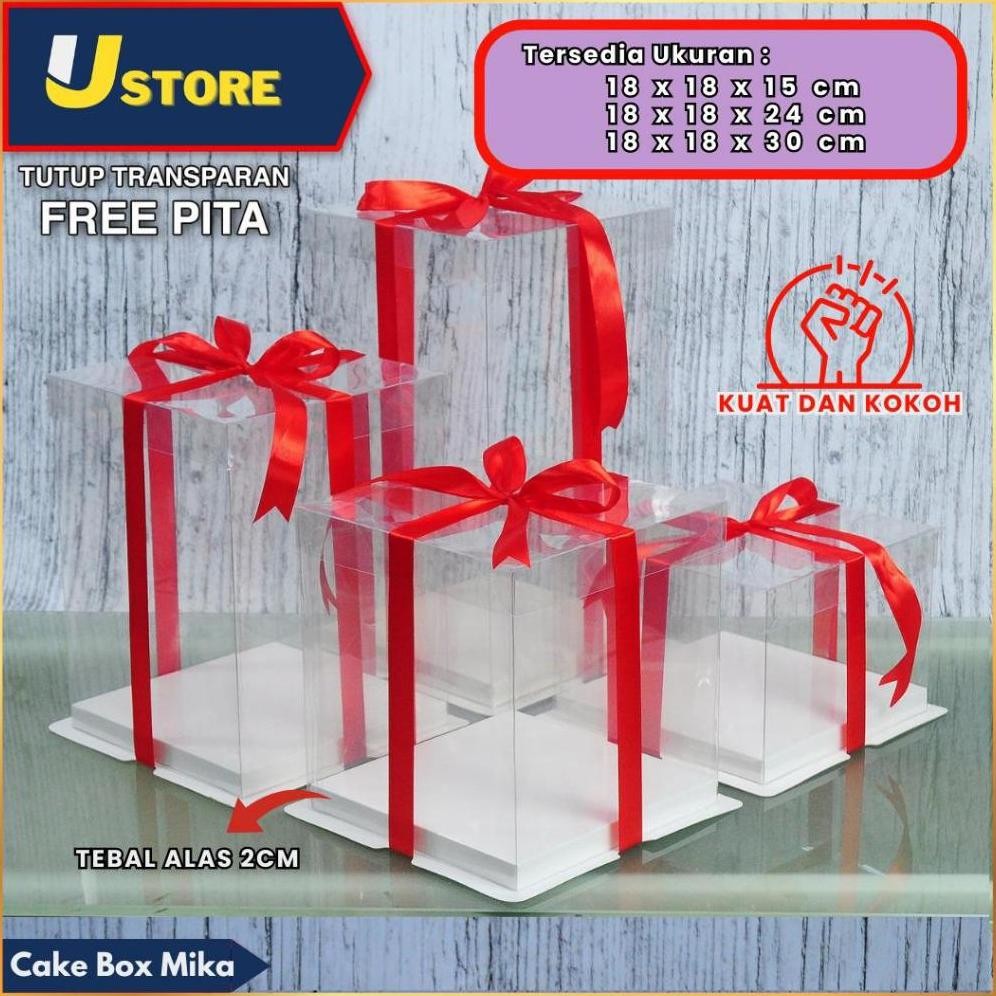 

Cake Box Mika Dus Kue Kotak Kue 18x18 cm Tutup Transparant PET aSt