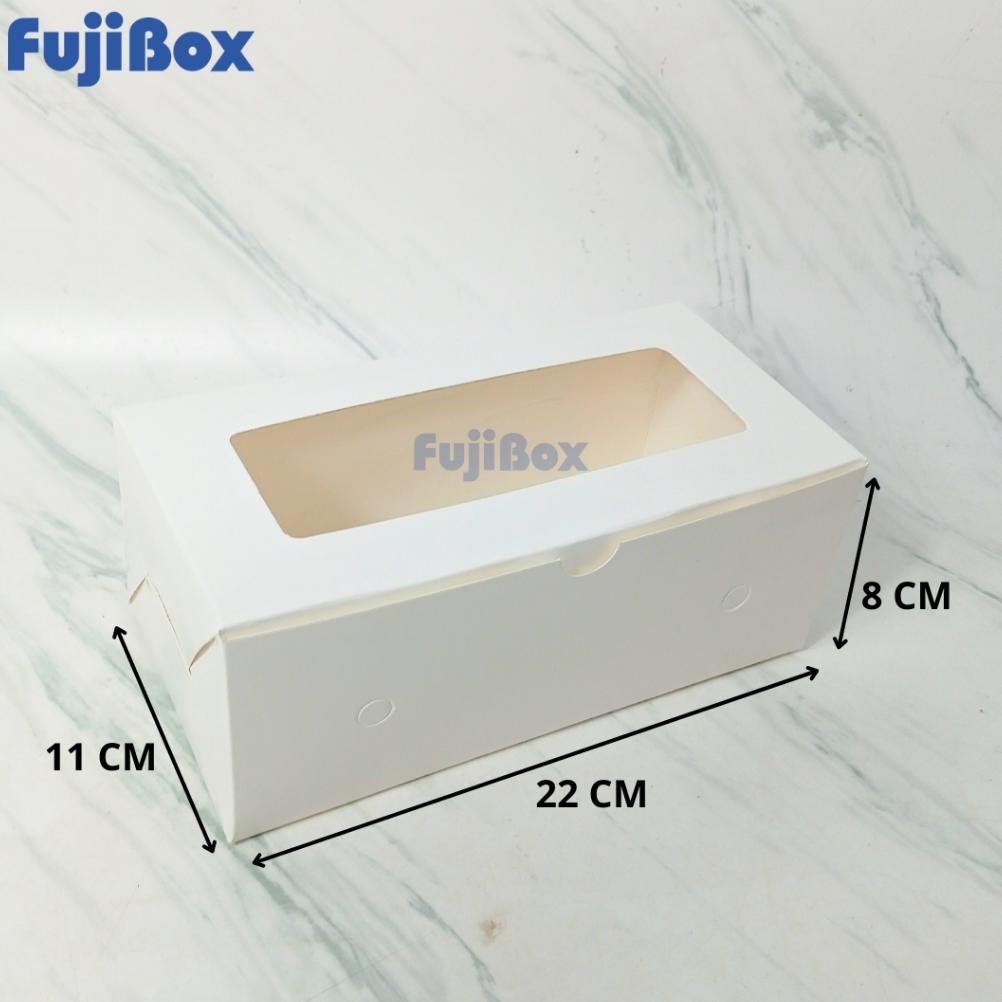 

(10 Pcs) Fuji Box Dus Kotak Kue Ivory 11 cm x 22 cm x 8 cm Putih Polos Ivory Premium Jendela aSt