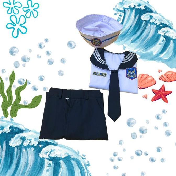 Kostum Baju seragam pelaut sailor popeye popaye cilik anak nahkoda kapal anak pakaian setelan set ju