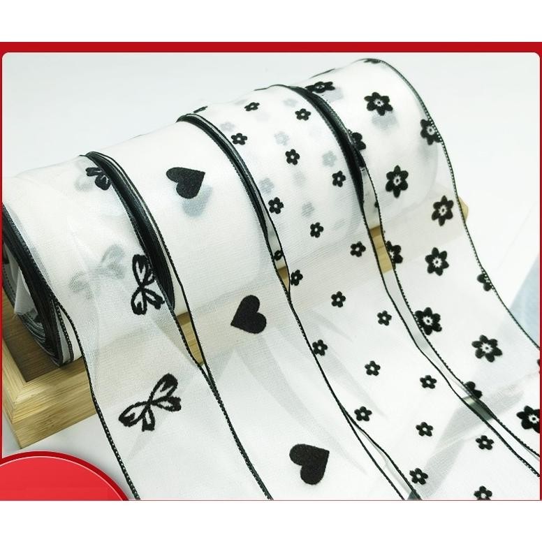 

(1Roll) Pita Ribbon Silk Hati Heart Flower Bunga Korea aSt