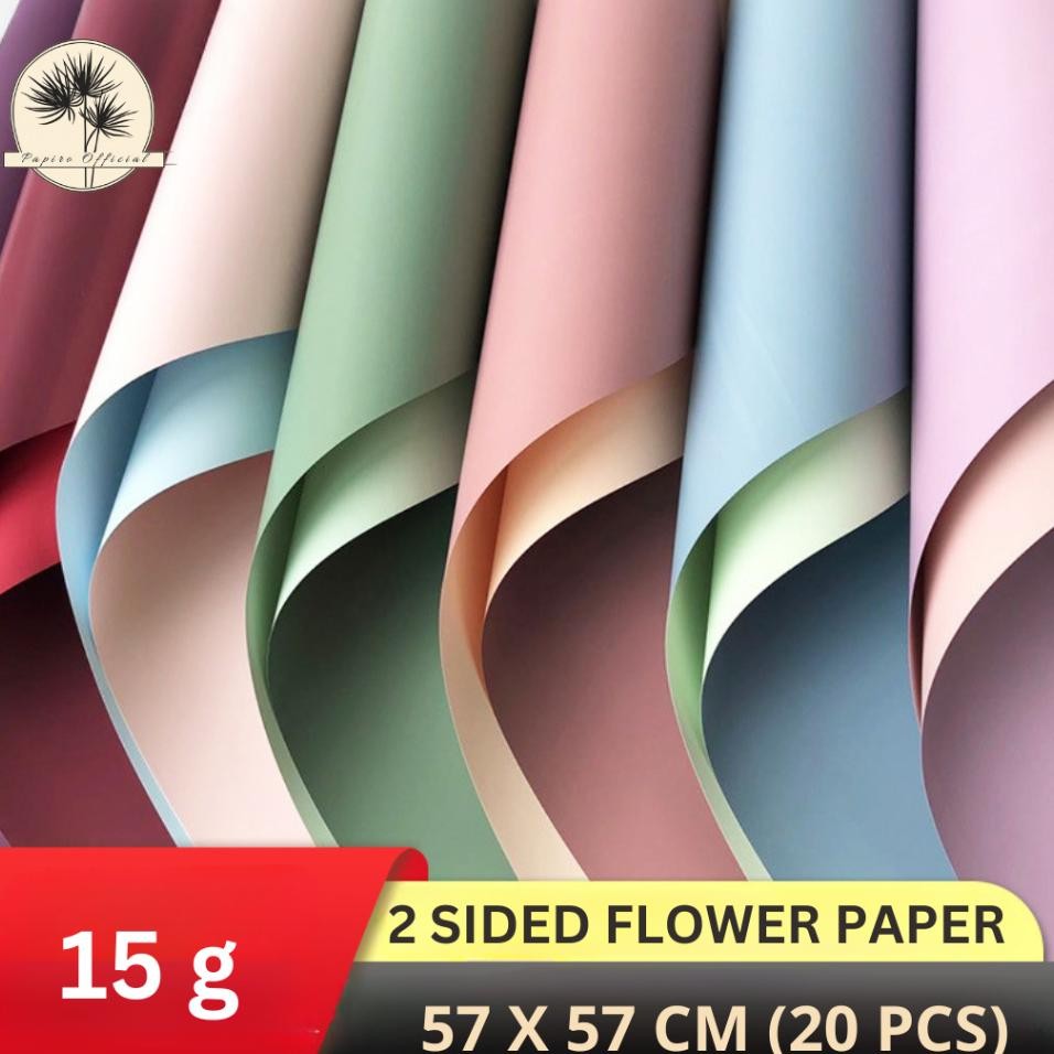 

20 Pcs Papiro Kertas Buket Bunga Cellophane Flower Wrapping R Tipe Matte 2 Warna Solid