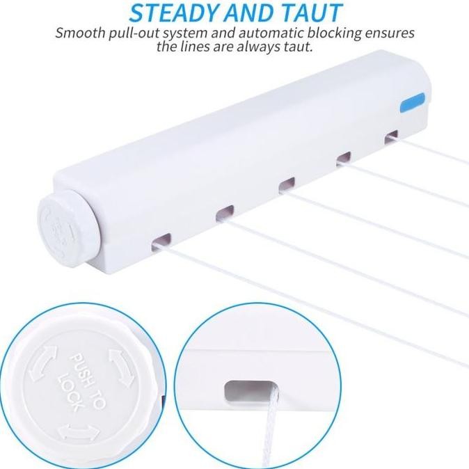 Jemuran Baju Dinding Tempel Praktis Retractable Clothesline 4 Tali 5 Tali