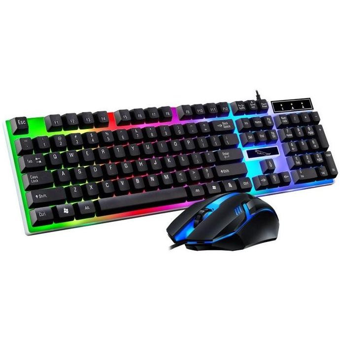 Keyboard Gaming Set Mouse Led Rgb Kabel Usb Komputer Lampu Co