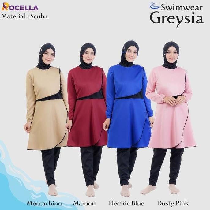 Rocella Greysia Baju Renang Muslimah - Baju Diving Wanita - Setelan Renang Wanita Muslim Panjang