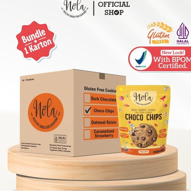 

Nola Gluten Free Choco Chips 1 Box Isi 15pcs - Kue Sehat Rendah Gula Stok Terbatas