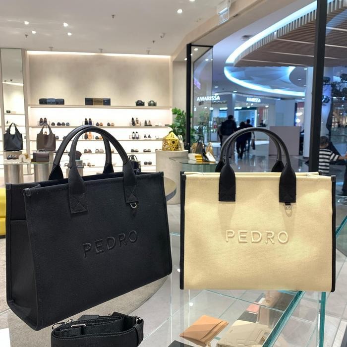 Gb Pedro Tas Wanita Tote Bag Original 6 Hitam & Beige Dengan Box Plastik Paperbag Dustbag Garansi Re