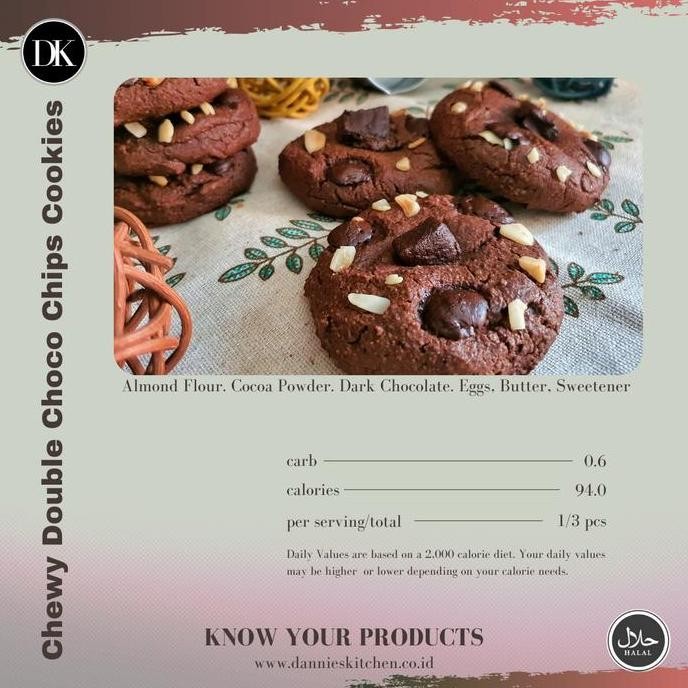 

Cookies Cokelat Chewy Double Choco Chip Rendah Karbo / Low Carb Stok Terbatas