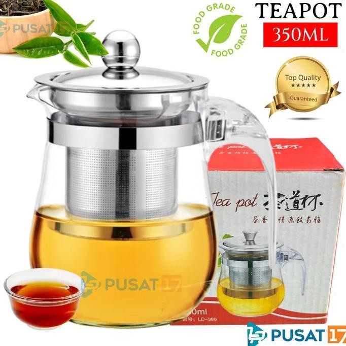 NC TEAPOT KACA 350ML C16 SARINGAN TEH STAINLESS TEKO TEAPOT GLASS / GELAS - TATAKAN
