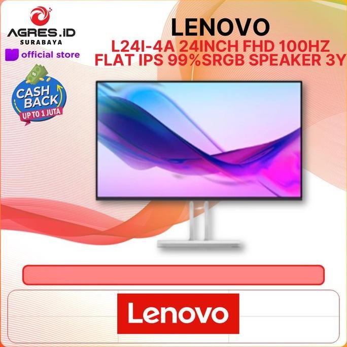 Lenovo L24I-4A 24Inch Fhd 100Hz Flat Ips 99%Srgb Speaker 3Y Co