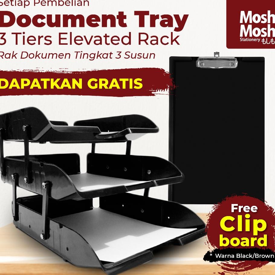 

Document Tray Elevated Letter Rak Susun Kertas File 3 Tingkat Gratis Clipboard Papan Moshi