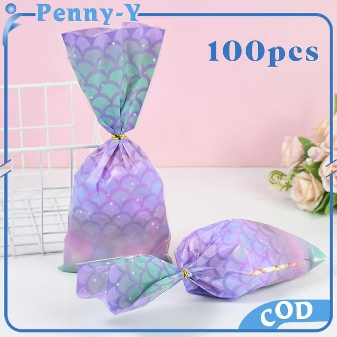 

100Pcs Mermaid Tas Bingkisan Kantong Kemasan Permen Cookies Bag