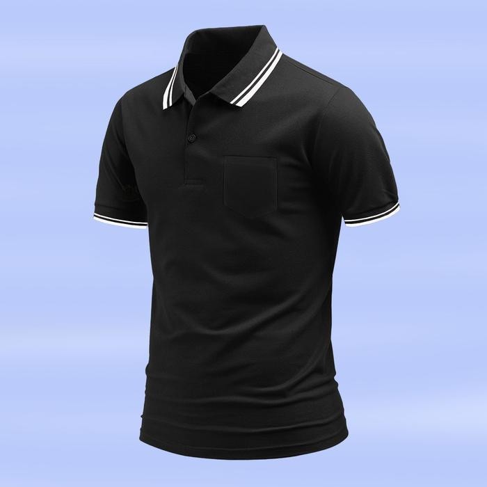 ST BKT Kaos Polo Dewasa Kerah ada SAKU Lengan Pendek Baju Polo Shirt Atasan Pria Katun Distro Hitam 