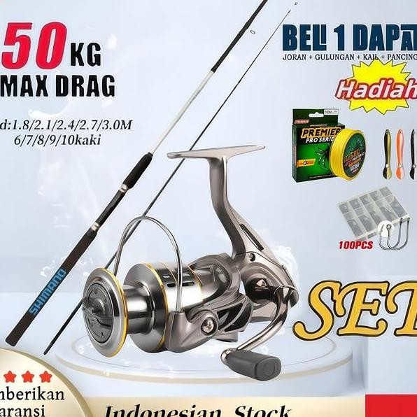 2025 Shimano Rod Fishing Rod Set Reel Spinning Joran Pancing 1 Set 2 Section Rod Spinning Reel