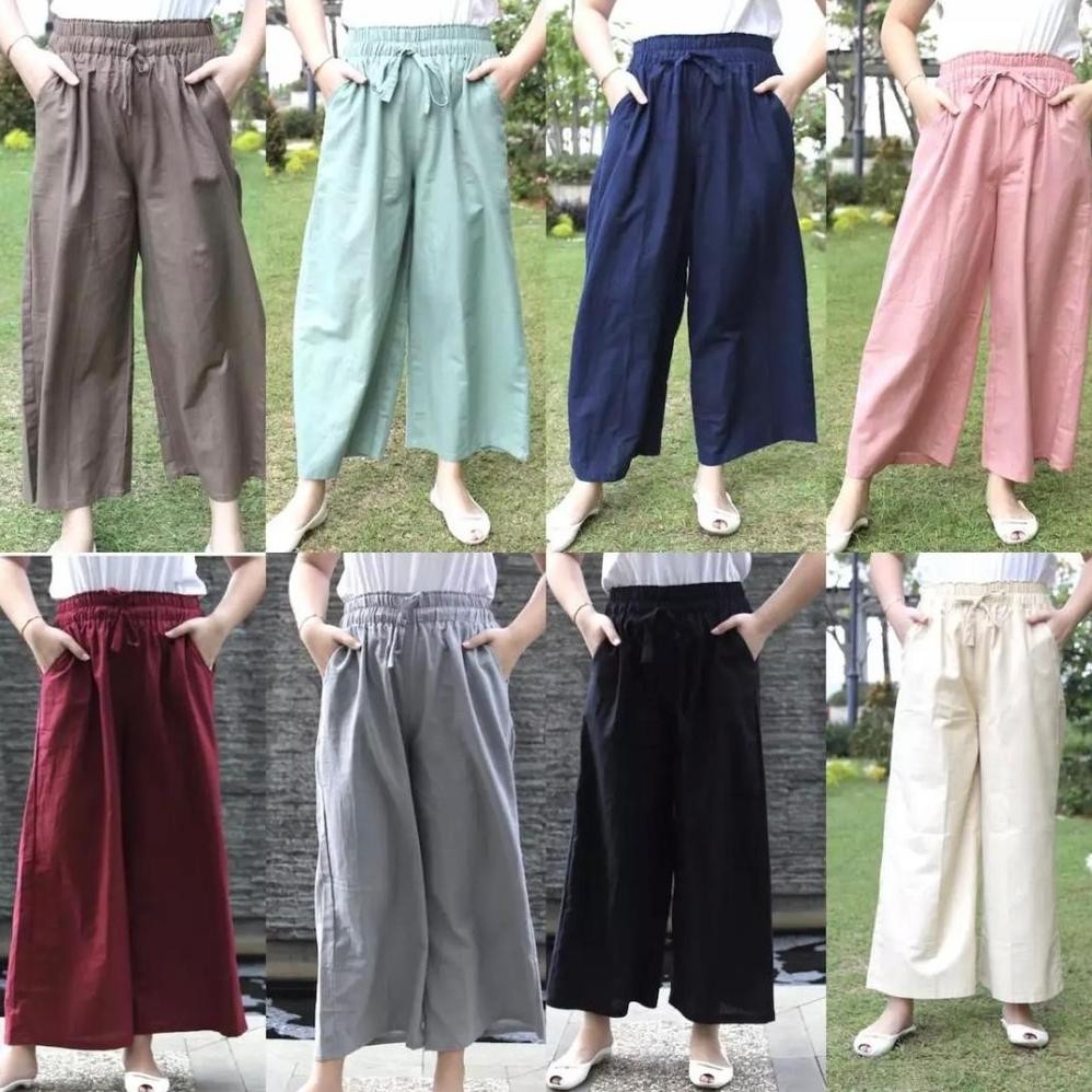 Kulot Katun Rami Linen size normal & jumbo / Celana Panjang Wanita FIDELIS