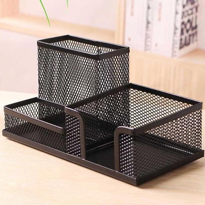 TERSEDIA TEMPAT PULPEN JARING CADDY SET HITAM ORGANIZER MEJA ATK