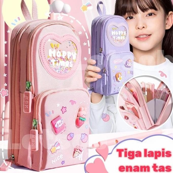 

TERSEDIA KOTAK PENSIL LUCU KOREA KANVAS 6 RUANG PENCIL CASE ANAK SEKOLAH DENGAN STIKER GRATIS