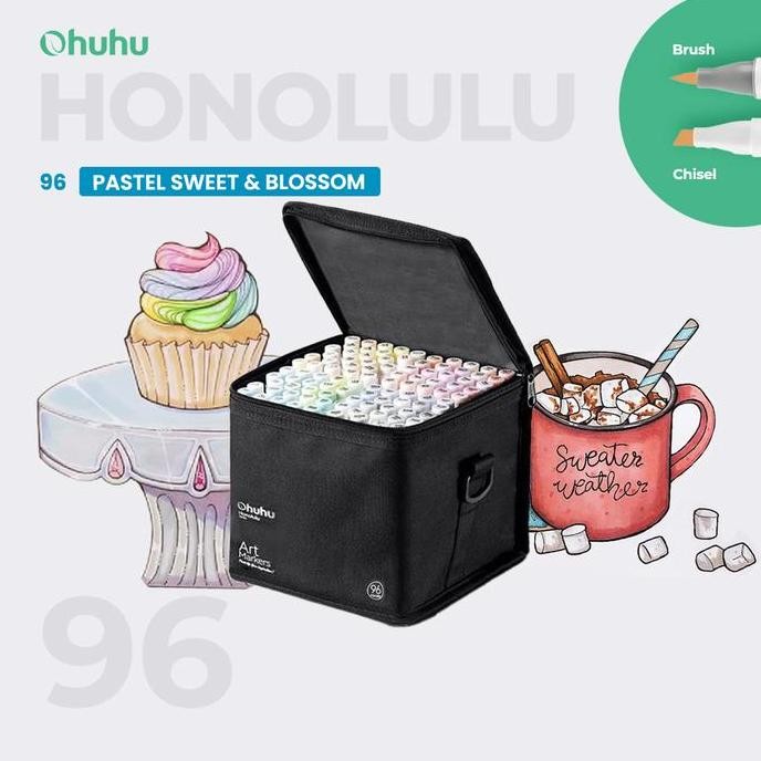

TERBARU! OHUHU Honolulu 96 Pastel Colors Dual Tip (Brush & Chisel) Sweetness & Blossoming