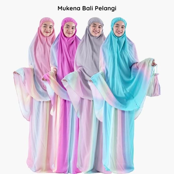 Mukena Bali Pelangi / Mukena Jumbo Motif Pelangi / Mukena Tye Dye Rayon Muslim Dewasa