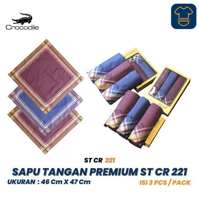 Sale Saputangan Pria Crocodile 221 Premium Katun Isi 3